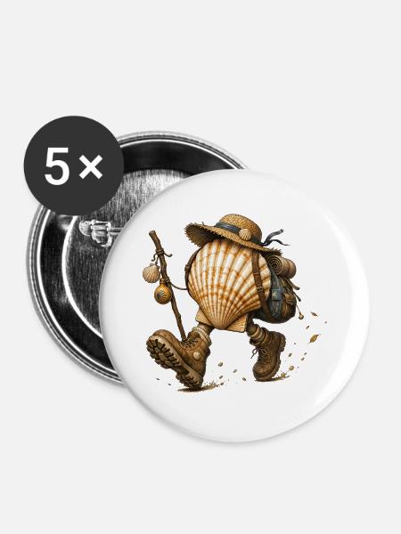 Jakobsmuschelpilger-Camino de Santiago - Buttons groß 56 mm (5er Pack) - Weiß