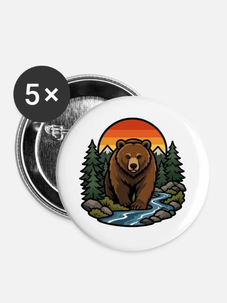 Braunbär im Walduntergang - Buttons groß 56 mm (5er Pack) - Weiß