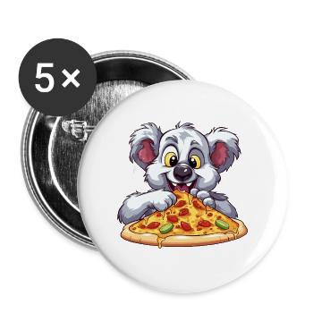 Kleiner Koala Pizzaessen - Buttons groß 56 mm (5er Pack) - Weiß - Vorne