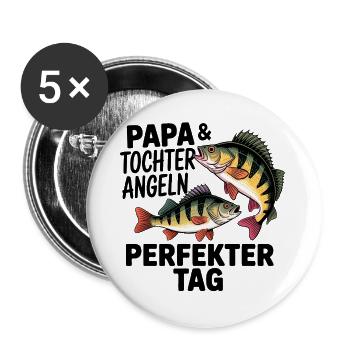 Papa und Tochter angeln zusammen - Buttons groß 56 mm (5er Pack) - Weiß - Vorne