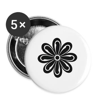 Schwarzweiß Blüten-Dessin - Buttons groß 56 mm (5er Pack) - Weiß - Vorne