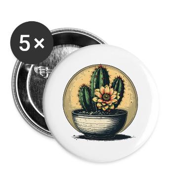 Cactus Flower in Pot – Vintage Circle - Buttons large 2.2''/56 mm (5-pack) - white - Front