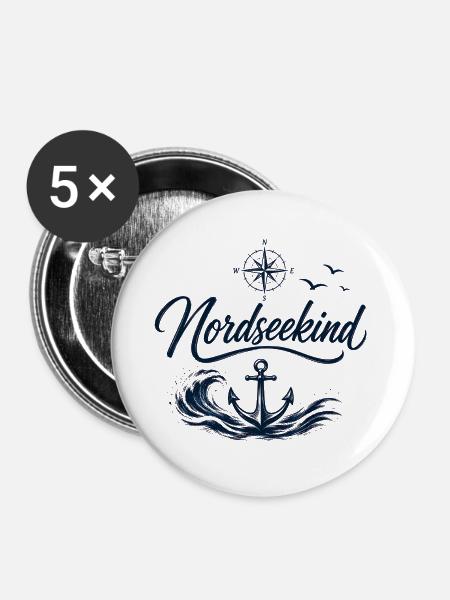 Nordseekind | Meeresliebe - Buttons groß 56 mm (5er Pack) - Weiß