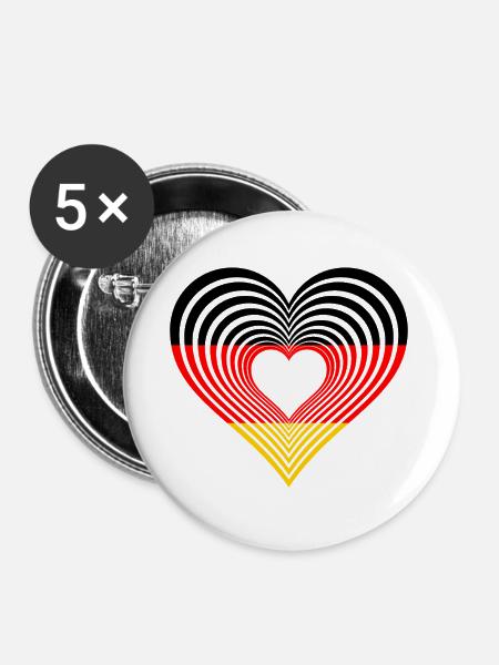 Deutschland Herz Germany - Buttons groß 56 mm (5er Pack) - Weiß