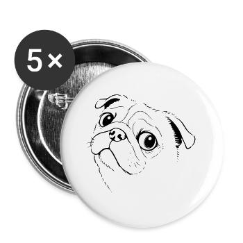 Pug drawing - Buttons large 2.2''/56 mm (5-pack) - white - Front