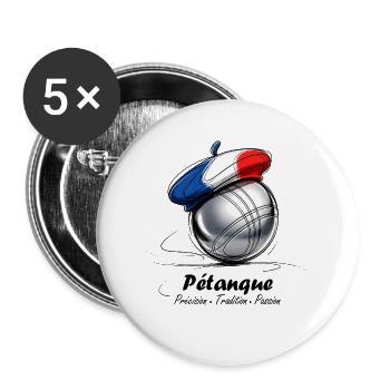 Boule de Pétanque Française en Béret Tricolore - Lot de 5 grands badges (56 mm) - blanc - Devant