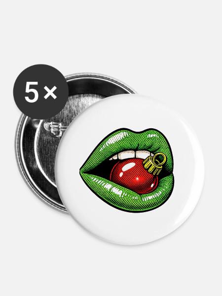 Weihnachtskußmund . 2 - Buttons groß 56 mm (5er Pack) - Weiß