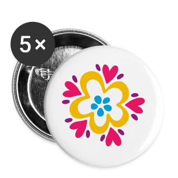 Cœurs de fleurs amour Flower Power Flower Power Mandala Coloré - Lot de 5 grands badges (56 mm) - blanc - Devant