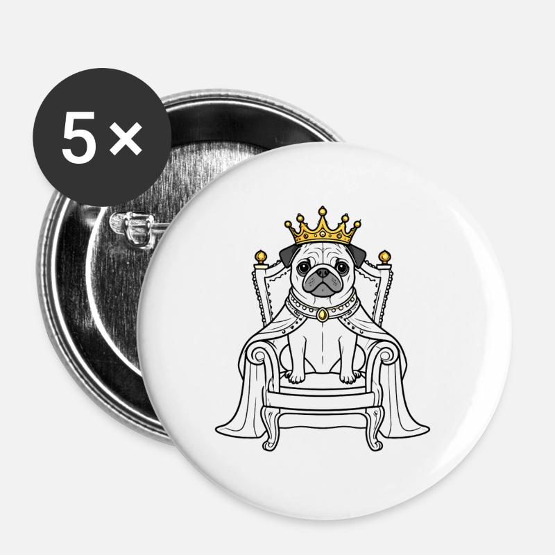 Royal Pug on Throne - Buttons large 2.2''/56 mm (5-pack) - white