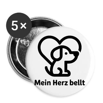 Herz-Hund Motiv: Liebe zum Vierbeiner - Buttons groß 56 mm (5er Pack) - Weiß - Vorne