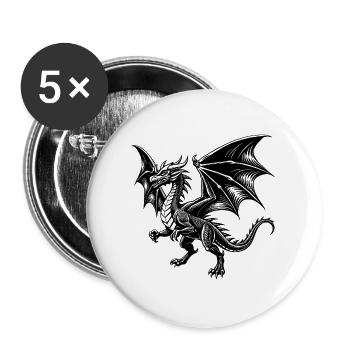 Fliegender Drache - Buttons groß 56 mm (5er Pack) - Weiß - Vorne