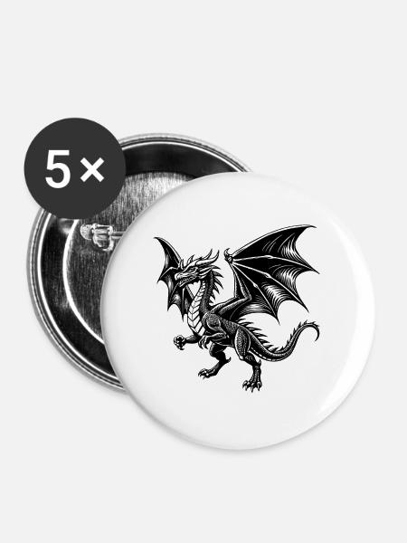 Fliegender Drache - Buttons groß 56 mm (5er Pack) - Weiß