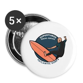 Supertubos Peniche Portugal Atlantic Surf Retro - Buttons large 2.2''/56 mm (5-pack) - white - Front