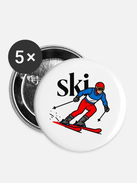 Skisport - Buttons groß 56 mm (5er Pack) - Weiß