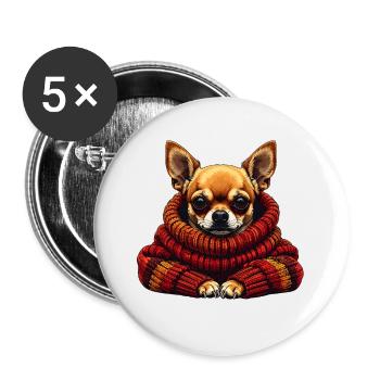 Câlin d’hiver Chihuahua avec écharpe - Lot de 5 grands badges (56 mm) - blanc - Devant