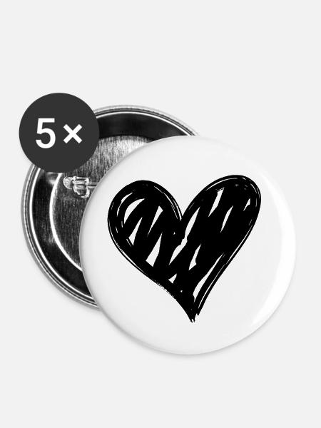 Herz - Buttons groß 56 mm (5er Pack) - Weiß
