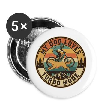 My Dog Loves Turbo Mode E-MTB Retro - Buttons large 2.2''/56 mm (5-pack) - white - Front