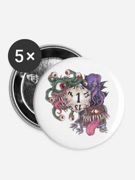 Rollenspiel Tabletop D20 Würfel Geschenk Fail - Buttons groß 56 mm (5er Pack) - Weiß