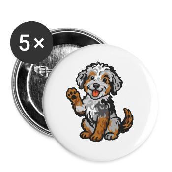 Doodle Merle - Kuschelhund Welpen - Buttons groß 56 mm (5er Pack) - Weiß - Vorne