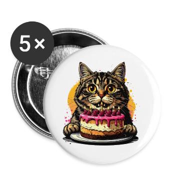 Cat Birthday Cake Party - Buttons large 2.2''/56 mm (5-pack) - white - Front