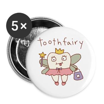 Zahnfee süßes Wortspiel - Buttons groß 56 mm (5er Pack) - Weiß - Vorne