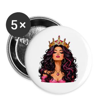 Queen with crown and jewelry - Buttons large 2.2''/56 mm (5-pack) - white - Front