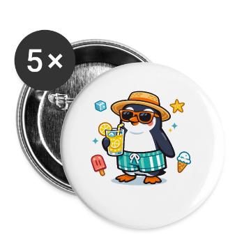 Summer penguin with drink - Buttons large 2.2''/56 mm (5-pack) - white - Front