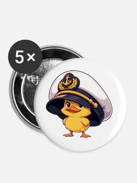 Kapitän Erpel Küken - Buttons groß 56 mm (5er Pack) - Weiß