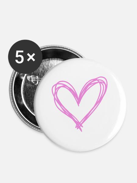 Herz - Buttons groß 56 mm (5er Pack) - Weiß