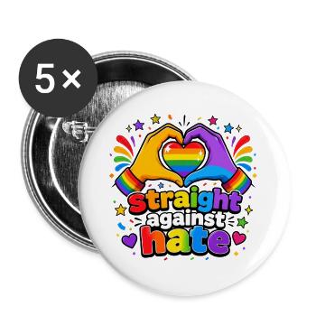 Straight Against Hate Rainbow Pride Equality - Buttons large 2.2''/56 mm (5-pack) - white - Front