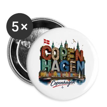 Typographie colorée de la ligne d’horizon de Copenhague - Lot de 5 grands badges (56 mm) - blanc - Devant