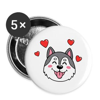 Alaskan Husky/Malamute (Comic-Porträt) - Buttons groß 56 mm (5er Pack) - Weiß - Vorne