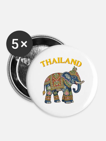 Thailand-Elefant - Buttons groß 56 mm (5er Pack) - Weiß