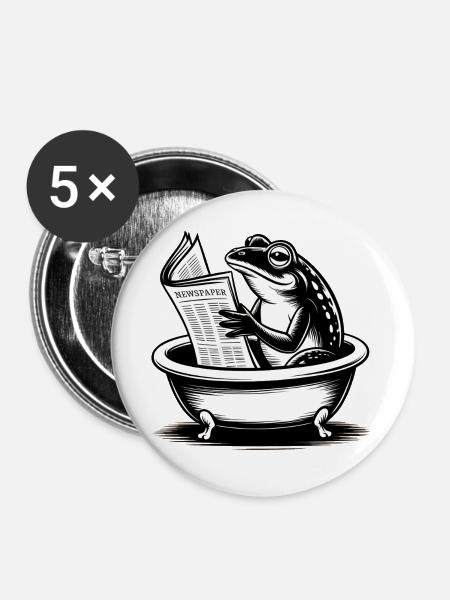 Frosch im Bad liest Zeitung - Buttons groß 56 mm (5er Pack) - Weiß