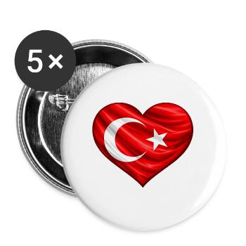 Turkish flag heart - Buttons large 2.2''/56 mm (5-pack) - white - Front