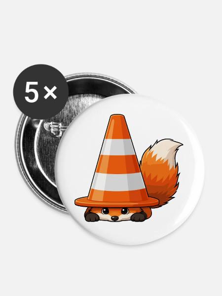 Fuchs unter Konus - Buttons groß 56 mm (5er Pack) - Weiß