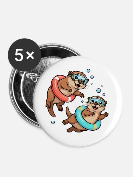 Zwei lustige Otter - Buttons groß 56 mm (5er Pack) - Weiß