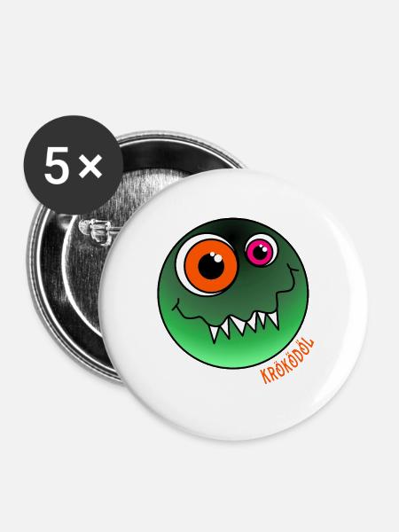 KRÖKÖDÖL - das verpeilte Kroko-Monster - Buttons groß 56 mm (5er Pack) - Weiß