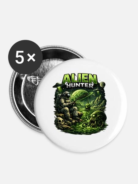 Alien Hunter: Cosmic Swamp Ambush - Buttons groß 56 mm (5er Pack) - Weiß