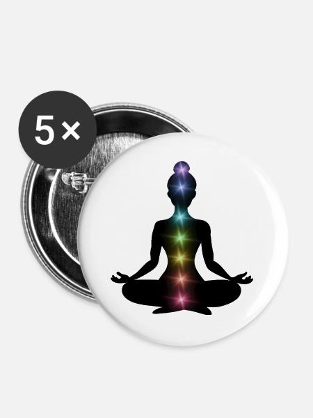 Regenbogenchakren Meditations-Silhouette - Buttons groß 56 mm (5er Pack) - Weiß