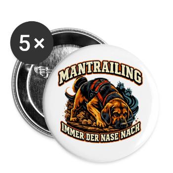 Mantrailing Nase führt - Buttons groß 56 mm (5er Pack) - Weiß - Vorne