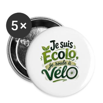 Je suis Ecolo je roule à Vélo - Lot de 5 grands badges (56 mm) - blanc - Devant