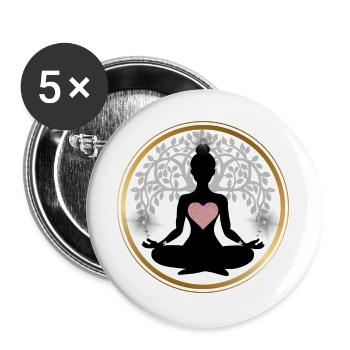 Silhouette Yoga Cœur Mandala - Lot de 5 grands badges (56 mm) - blanc - Devant