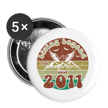 15e anniversaire : Légende vivante depuis le VIN 07/2011 - Lot de 5 grands badges (56 mm) - blanc - Devant