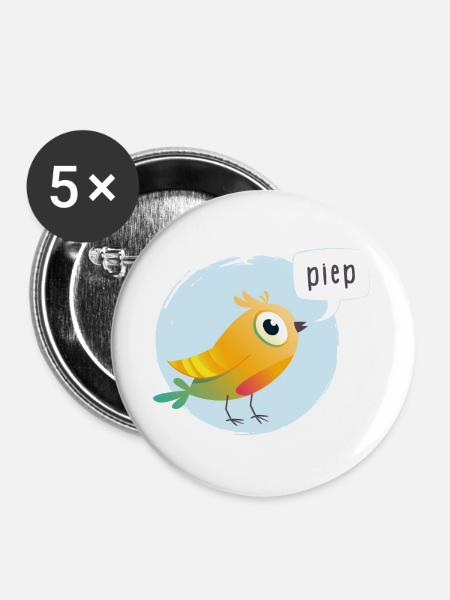 Bunter Vogel mit Piepsprechblase - Buttons groß 56 mm (5er Pack) - Weiß
