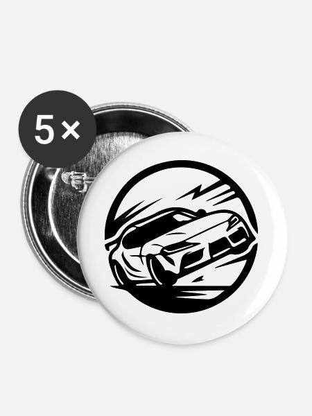 Auto Rennwagen Autorennen - Buttons groß 56 mm (5er Pack) - Weiß