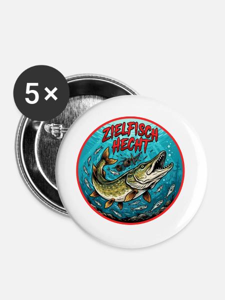 Zielfisch Hecht - Buttons groß 56 mm (5er Pack) - Weiß