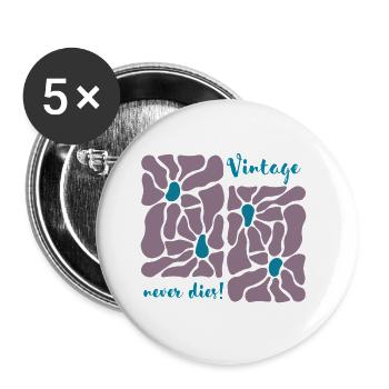 Vintage bleibt unvergänglich – Retro Blumen Design - Buttons groß 56 mm (5er Pack) - Weiß - Vorne