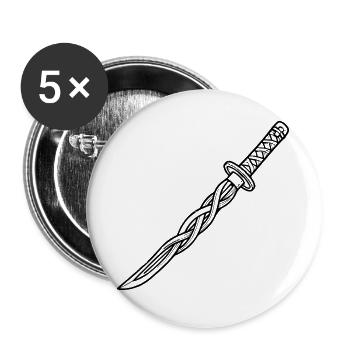 Katana Schwert Fantasy Samurai Ninja Cosplay - Buttons groß 56 mm (5er Pack) - Weiß - Vorne