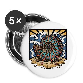 Ammonite Nautilus Beach Ocean Shell Retro - Buttons large 2.2''/56 mm (5-pack) - white - Front